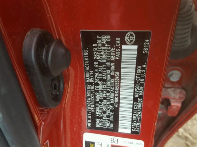 4T1BK1FK4EU550458 - 2014 TOYOTA CAMRY SE RED photo 10