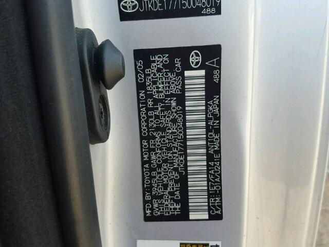 JTKDE177150048019 - 2005 TOYOTA SCION TC 灰色 照片 10