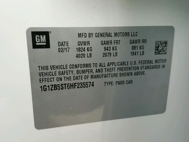 1G1ZB5ST6HF235574 - 2017 CHEVROLET MALIBU თეთრი ფოტო 10