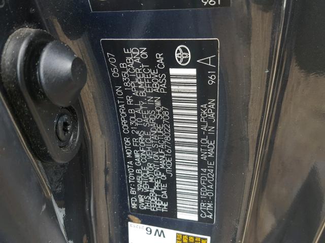 JTKDE167780227087 - 2008 TOYOTA SCION TC 灰色 照片 10