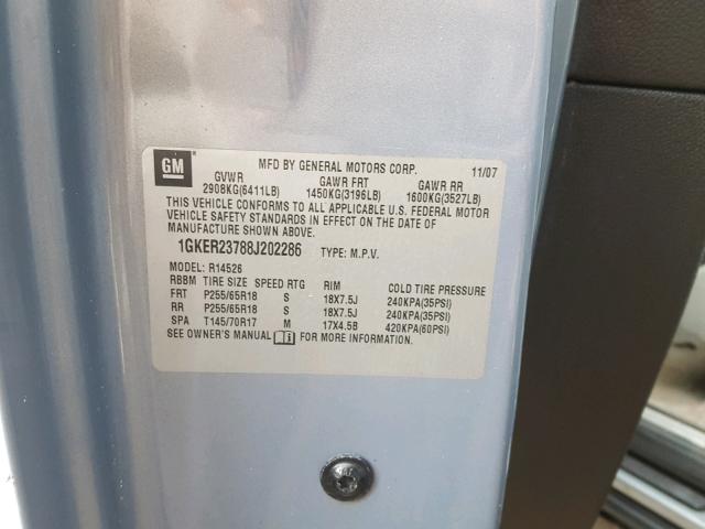 1GKER23788J202286 - 2008 GMC ACADIA SLT 青色 照片 10