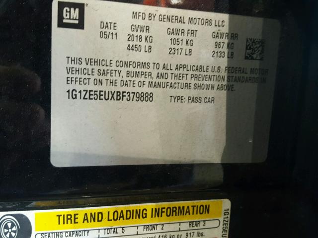 1G1ZE5EUXBF379888 - 2011 CHEVROLET MALIBU LTZ 黑色 照片 10