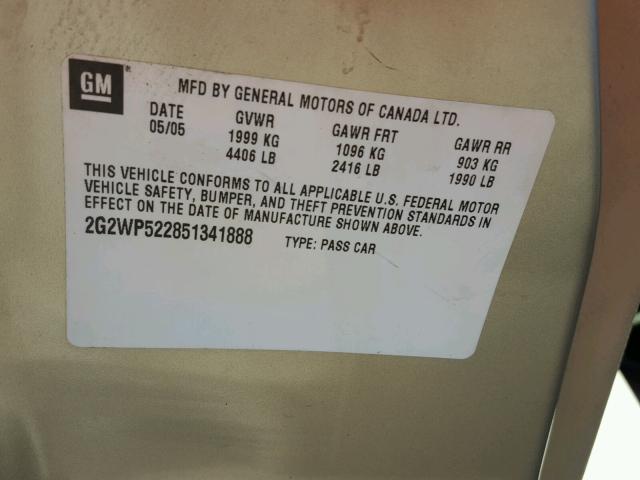 2G2WP522851341888 - 2005 PONTIAC GRAND PRIX TAN photo 10