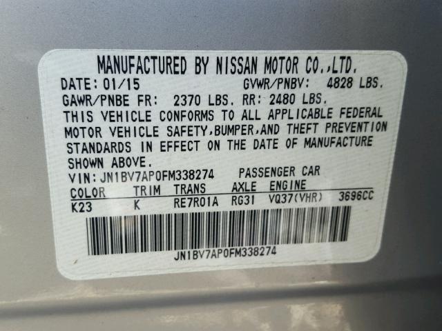 JN1BV7AP0FM338274 - 2015 INFINITI Q50 BASE Сріблястий фото 10