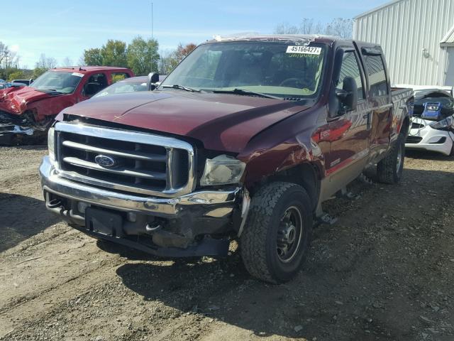 1FTNW21P24EC10491 - 2004 FORD F250 MAROON photo 2