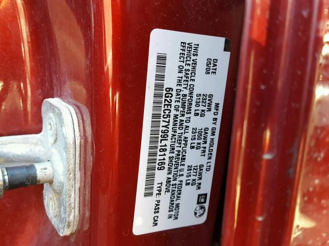 6G2EC57Y99L181169 - 2009 PONTIAC G8 GT BURGUNDY photo 10