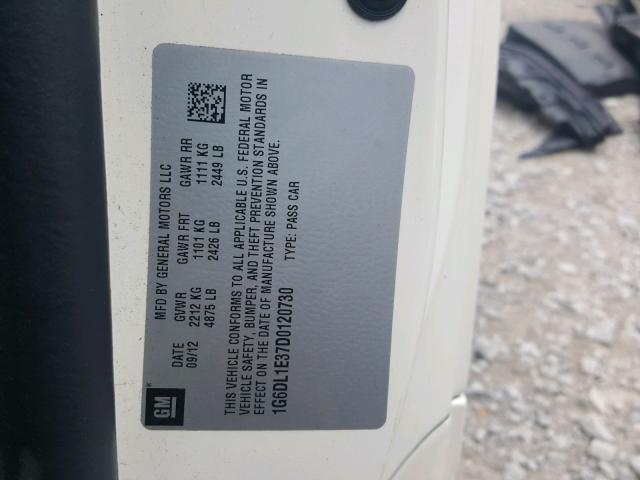 1G6DL1E37D0120730 - 2013 CADILLAC CTS PERFOR أبيض صورة 10