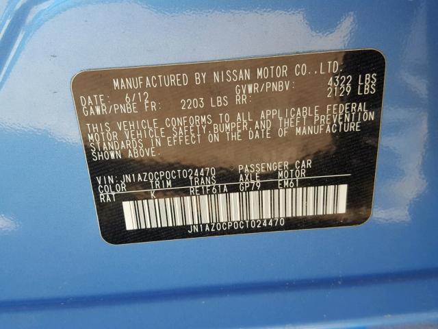 JN1AZ0CP0CT024470 - 2012 NISSAN LEAF SV BLUE photo 10