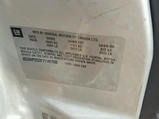 2G2WP552X71141755 - 2007 PONTIAC GRAND PRIX Сріблястий фото 10
