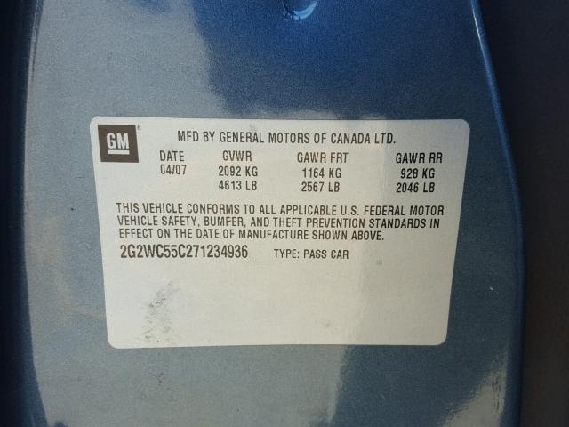 2G2WC55C271234936 - 2007 PONTIAC GRAND PRIX 灰色 照片 10