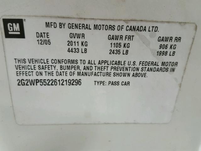 2G2WP552261219296 - 2006 PONTIAC GRAND PRIX WHITE photo 10