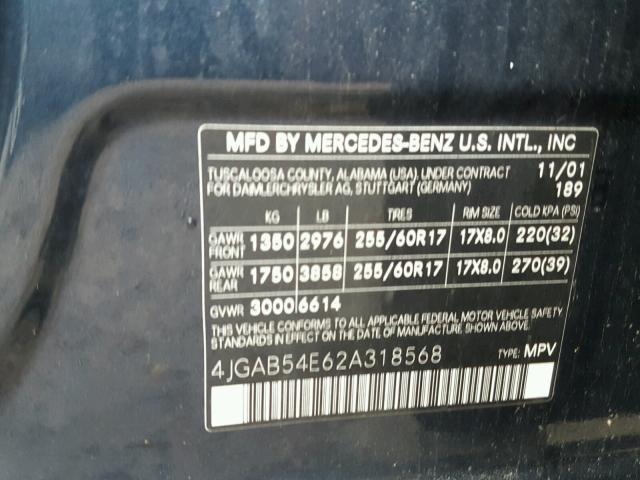 4JGAB54E62A318568 - 2002 MERCEDES-BENZ ML BLACK photo 10