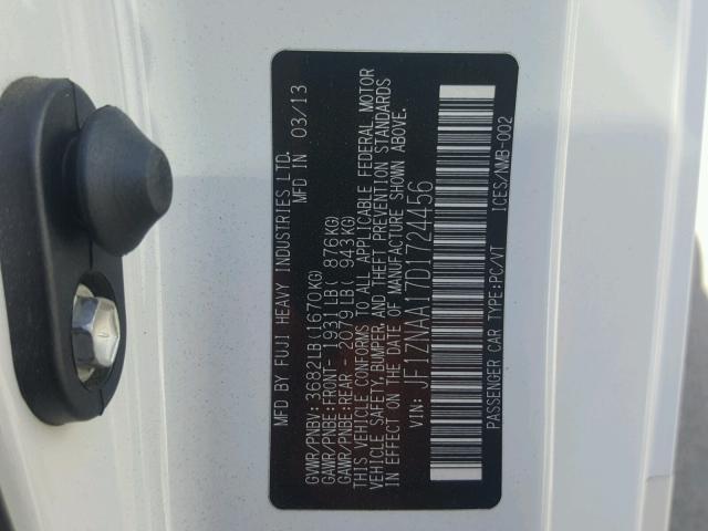 JF1ZNAA17D1724456 - 2013 TOYOTA SCION FR-S WHITE photo 10