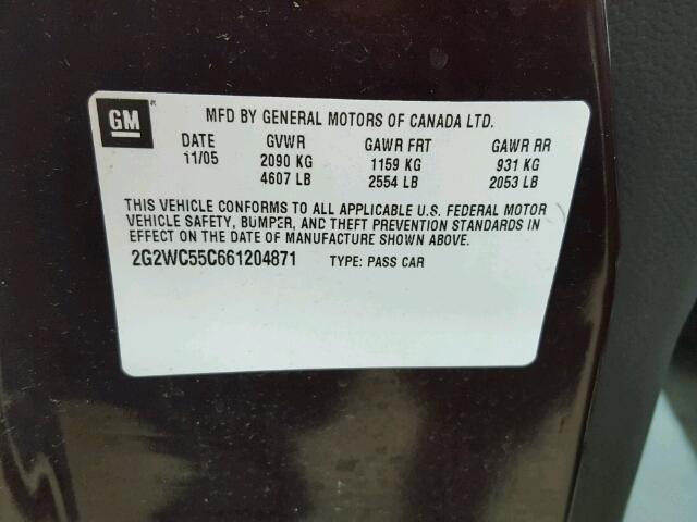 2G2WC55C661204871 - 2006 PONTIAC GRAND PRIX PURPLE photo 10