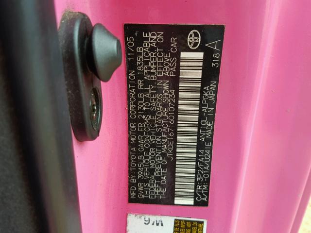 JTKDE167160107234 - 2006 TOYOTA SCION TC 粉色 照片 10