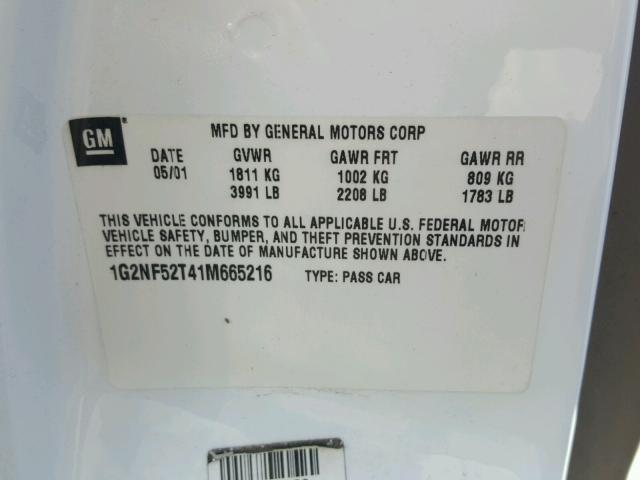 1G2NF52T41M665216 - 2001 PONTIAC GRAND AM S თეთრი ფოტო 10