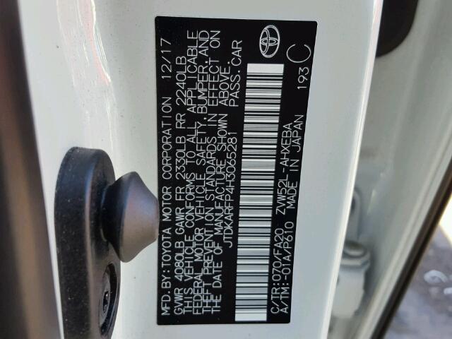 JTDKARFP4H3065281 - 2017 TOYOTA PRIUS PRIM 白色 照片 10