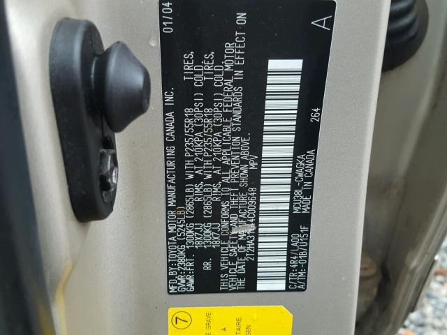 2T2HA31U44C009648 - 2004 LEXUS RX GOLD photo 10