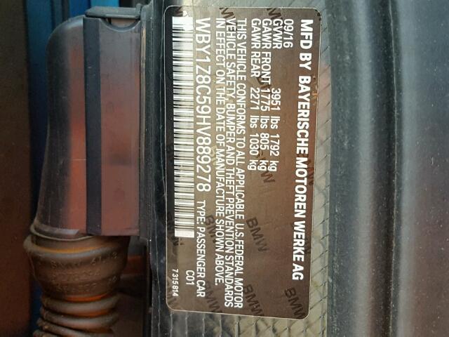 WBY1Z8C59HV889278 - 2017 BMW I3 REX Mavi foto 10