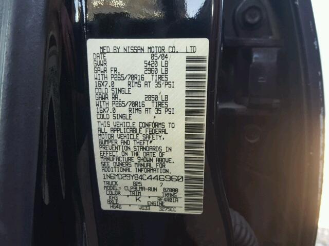 1N6MD29Y84C446960 - 2004 NISSAN FRONTIER C BLACK photo 10