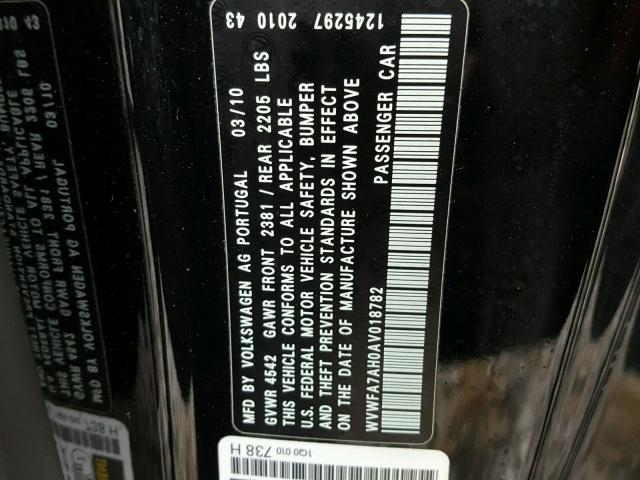 WVWFA7AH0AV018782 - 2010 VOLKSWAGEN EOS LUX 黑色 照片 10