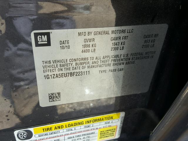 1G1ZA5EU7BF223111 - 2011 CHEVROLET MALIBU LS BROWN photo 10