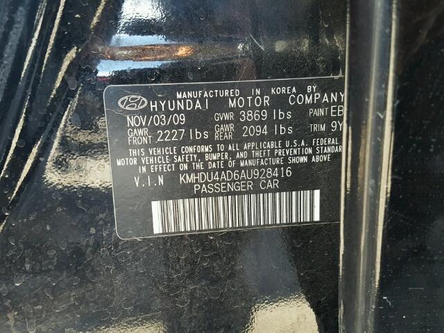 KMHDU4AD6AU928416 - 2010 HYUNDAI ELANTRA BLACK photo 10