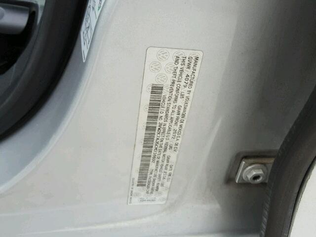 3VW2K7AJ5CM316592 - 2012 VOLKSWAGEN JETTA BASE SILVER photo 10