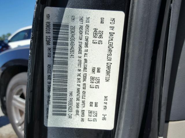 2B3KA43G46H426141 - 2006 DODGE CHARGER SE BLACK photo 10