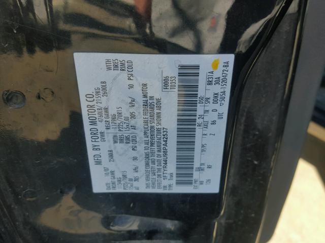 1FTYR44U98PA42537 - 2008 FORD RANGER BLACK photo 10