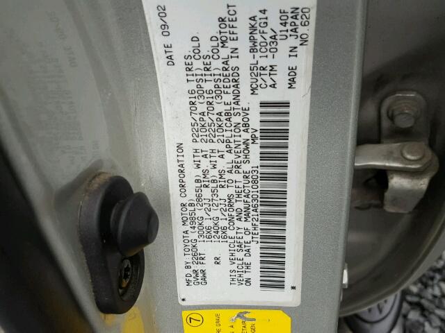 JTEHF21A630108031 - 2003 TOYOTA HIGHLANDER SILVER photo 10