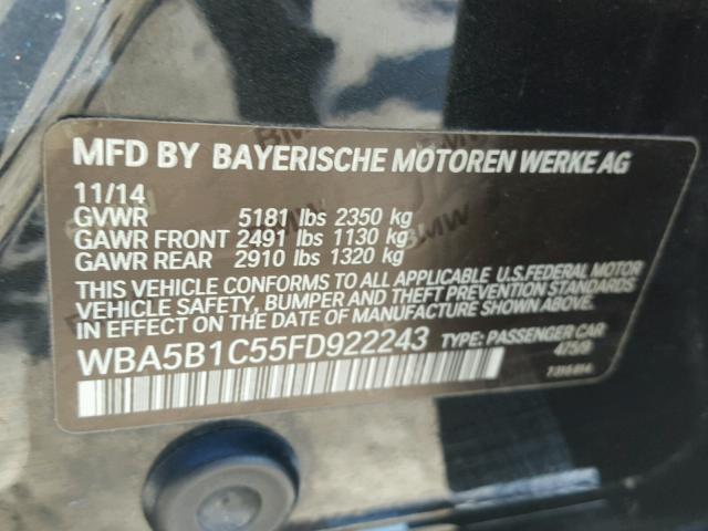 WBA5B1C55FD922243 - 2015 BMW 535 BLACK photo 10
