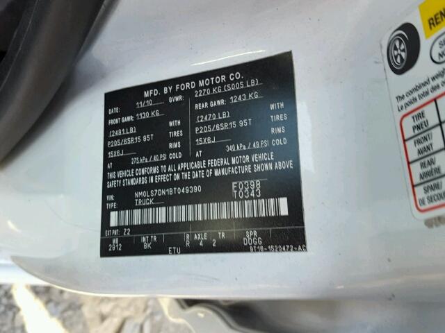 NM0LS7DN1BT049390 - 2011 FORD TRANSIT CO WHITE photo 10