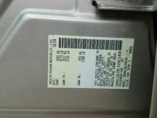 1N4AL21E39C106588 - 2009 NISSAN ALTIMA 2.5 GOLD photo 10