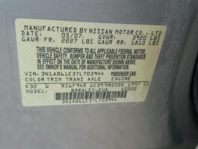 3N1AB61E37L703944 - 2007 NISSAN SENTRA BEIGE photo 10