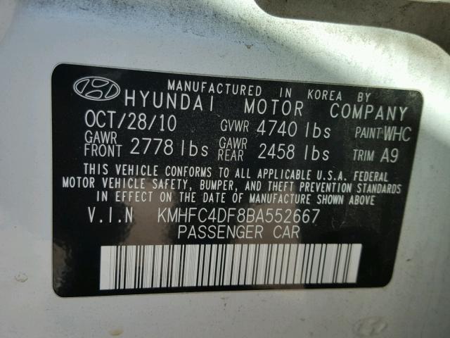 KMHFC4DF8BA552667 - 2011 HYUNDAI AZERA GLS WHITE photo 10