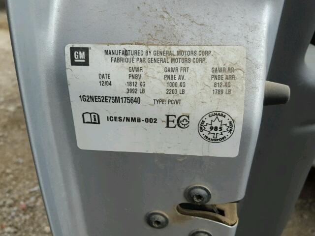 1G2NE52E75M175640 - 2005 PONTIAC GRAND AM S Gümüş foto 10