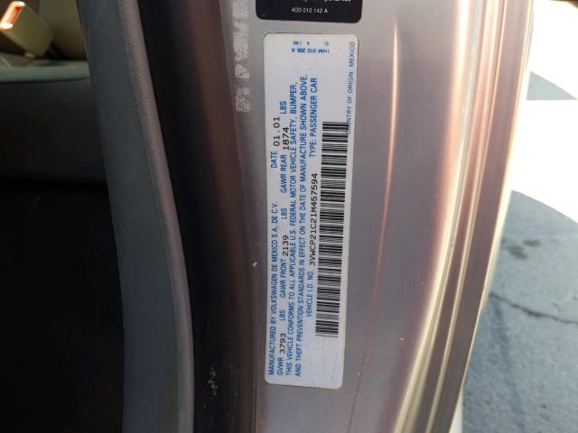 3VWCP21C21M457594 - 2001 VOLKSWAGEN NEW BEETLE 银色 照片 10