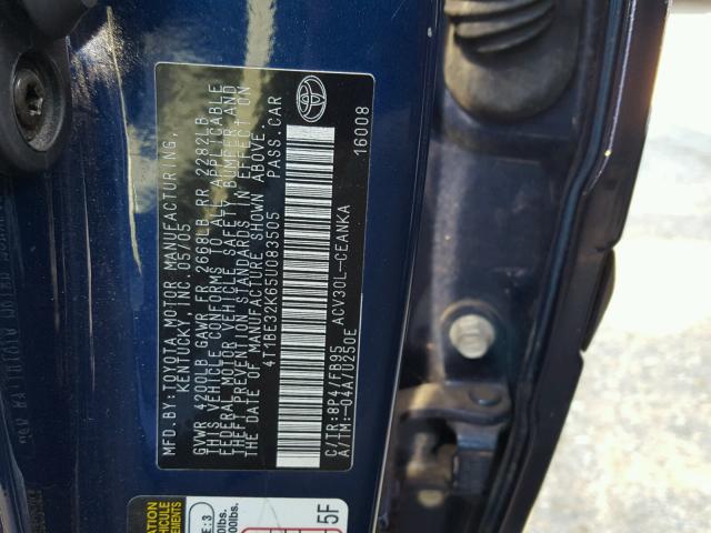 4T1BE32K65U083505 - 2005 TOYOTA CAMRY BLUE photo 10