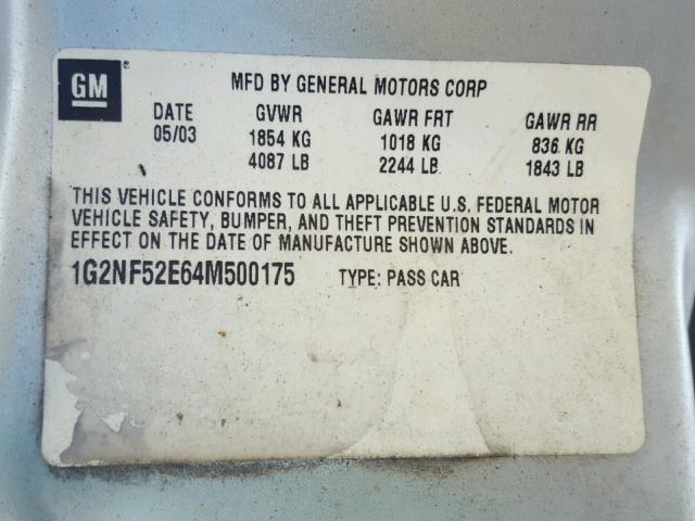 1G2NF52E73C226117 - 2003 PONTIAC GRAND AM S SILVER photo 10