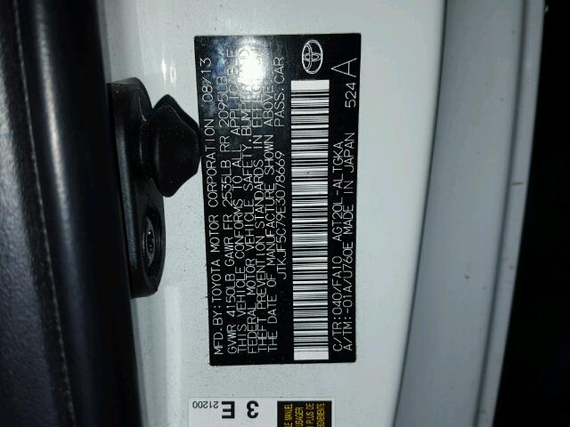 JTKJF5C79E3078669 - 2014 TOYOTA SCION TC 白色 照片 10