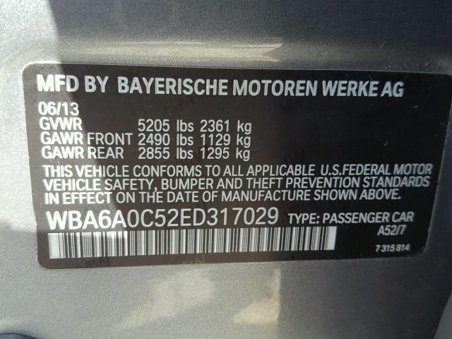 WBA6A0C52ED317029 - 2014 BMW 640 I SILVER photo 10
