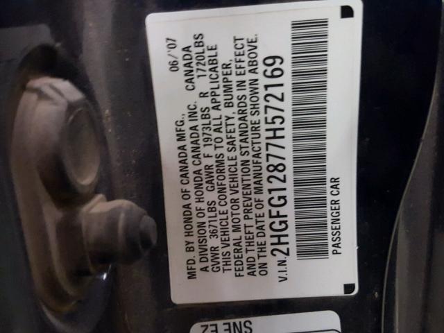 2HGFG12877H572169 - 2007 HONDA CIVIC EX ლურჯი ფოტო 10