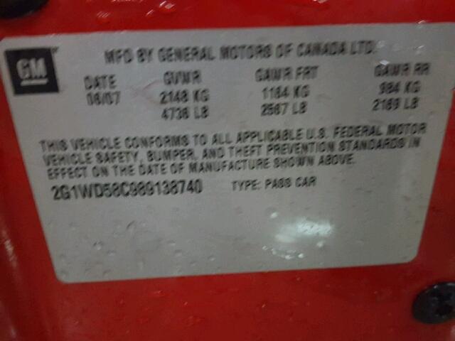 2G1WD58C989138740 - 2008 CHEVROLET IMPALA SUP წითელი ფოტო 10