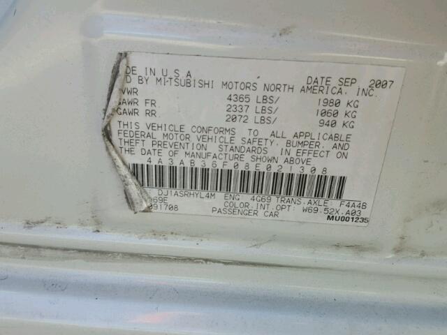 4A3AB36F08E021308 - 2008 MITSUBISHI GALANT ES CREAM photo 10