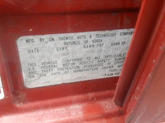 KL1TD56606B678164 - 2006 CHEVROLET AVEO BASE Czerwony zdjęcie 10