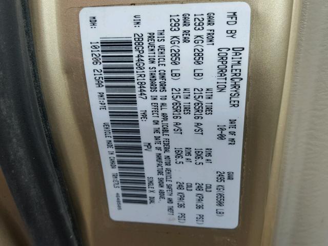 2B8GP44G01R184447 - 2001 DODGE GRAND CARA GOLD photo 10