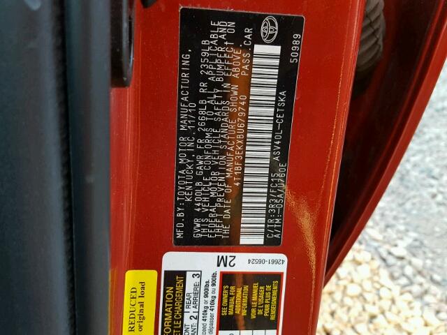 4T1BF3EKXBU679740 - 2011 TOYOTA CAMRY RED photo 10