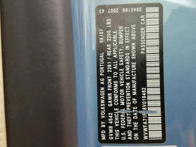 WVWFA71F88V019462 - 2008 VOLKSWAGEN EOS LUX 蓝色 照片 10