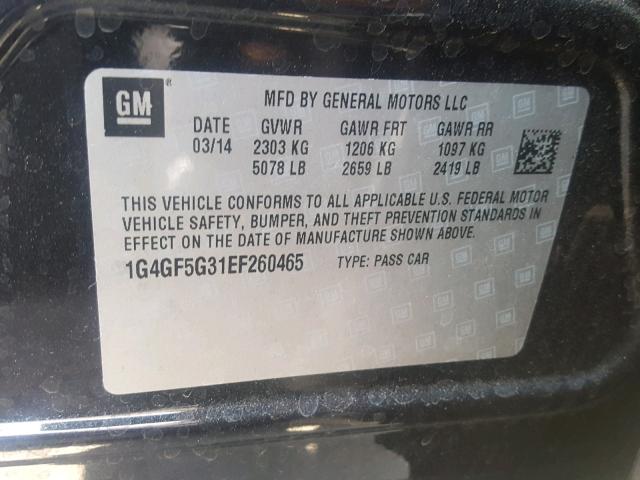 1G4GF5G31EF260465 - 2014 BUICK LACROSSE T BLACK photo 10